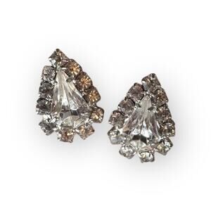 Vintage Clear Rhinestone Teardrop Stud Earrings Silver Tone Cocktail‎ Jewelry